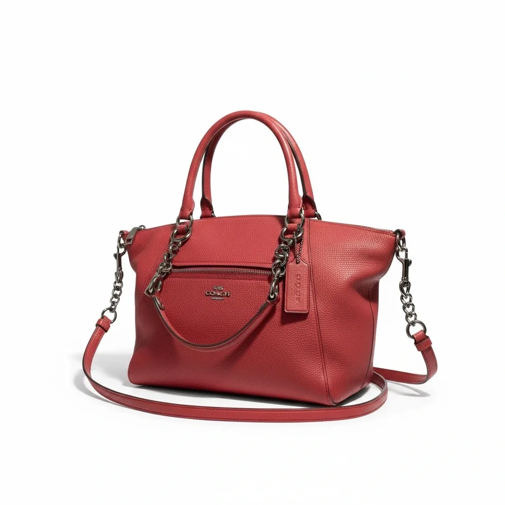 Coach Prairie Satchel Pebbled Leather Tote with Gun Metal Chain Handles